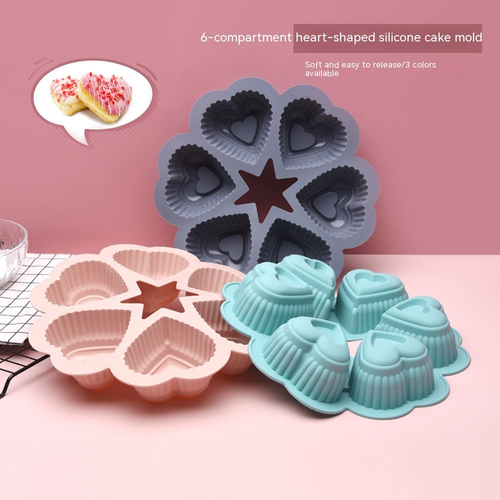 Silicone Chiffon Cake Mold 6-piece Heart-shaped Western Dessert